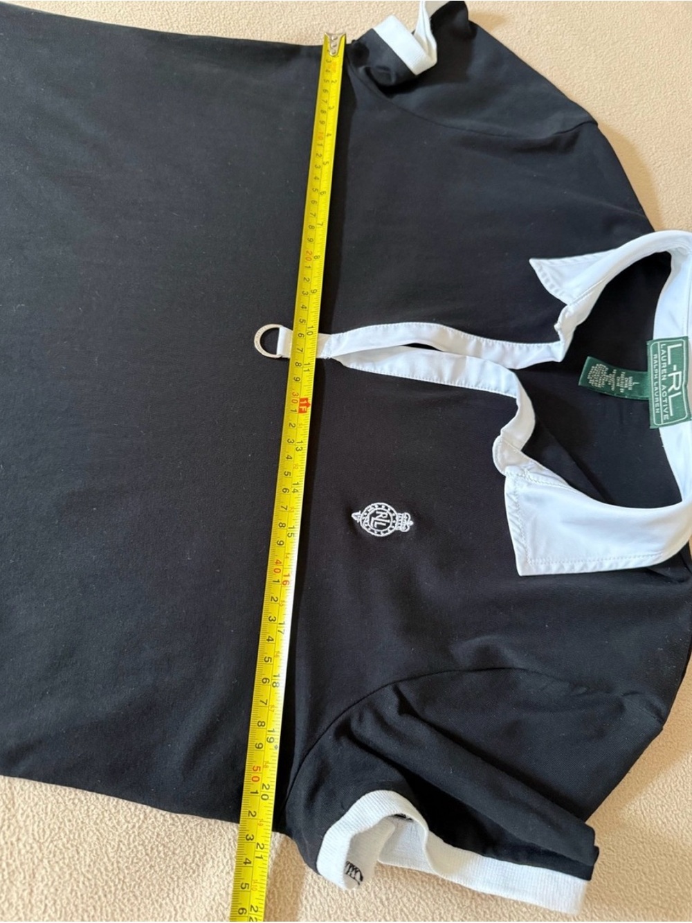 Ralph Lauren Black Polo Top with White Collar and Cuffs - Picture 3 of 4